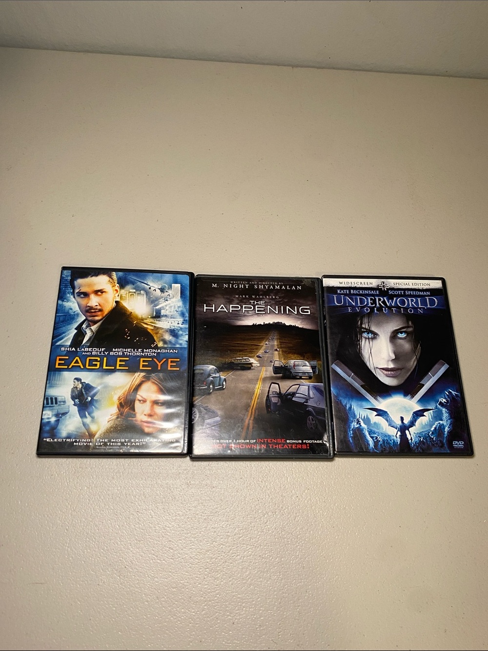 Assorted Black DVD Movie Set – Eagle Eye, The Happening, Underworld Evolution